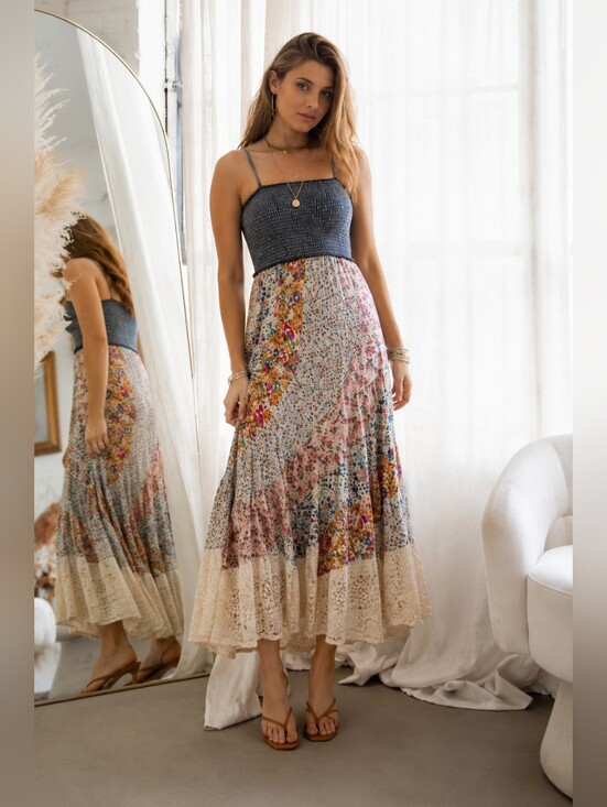 Young Threads Dresses & Skirts - Young Threads Boho Patchwork Floral Maxi Dress NWT